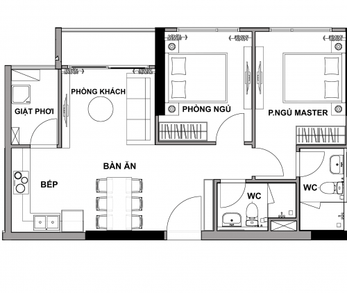 thiết kế căn 2 phòng ngủ